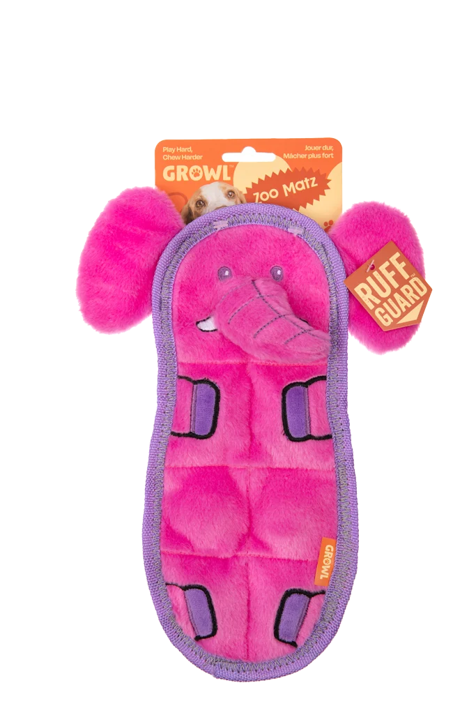 GROWL52024.png Plüschkuscheltier für Hunde, flach, mit 7 Quietschern – Growl Zoo Matz Ella die Elefantin – Bild 1