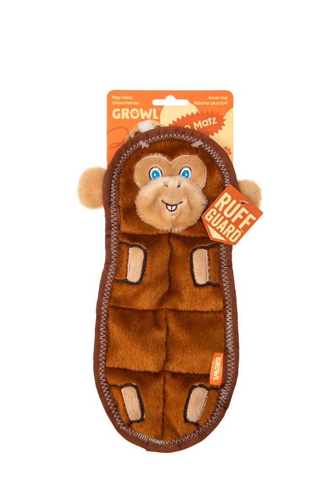 GROWL52026.png Flaches Plüsch Hundespielzeug mit 7 Quietschern – Growl Zoo Matz Mildred der Affe – Bild 1
