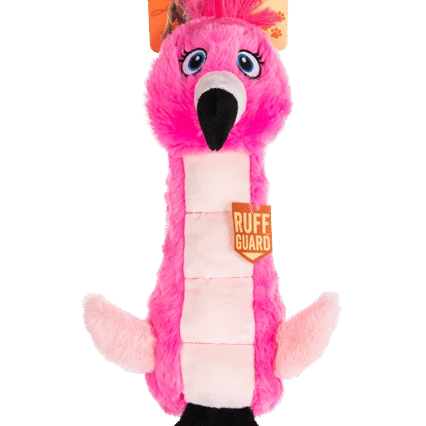 Plüsch Hundespielzeug Flamingo mit Knistermatte und Quietscher – Growl Belly Burdz Fione der Flamingo
