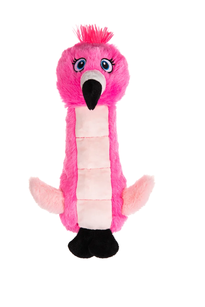 Plüsch Hundespielzeug Flamingo mit Knistermatte und Quietscher – Growl Belly Burdz Fione der Flamingo – Bild 2