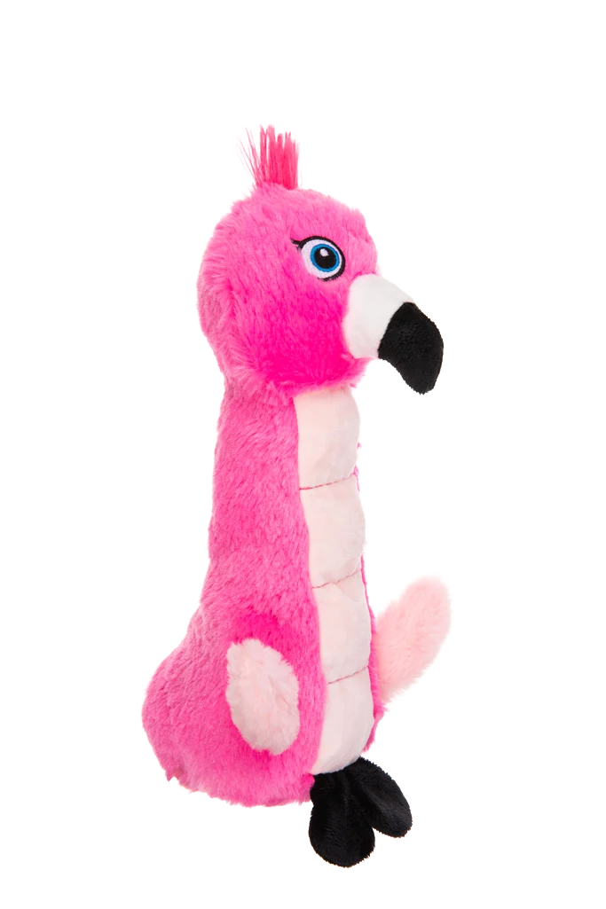 Plüsch Hundespielzeug Flamingo mit Knistermatte und Quietscher – Growl Belly Burdz Fione der Flamingo – Bild 3