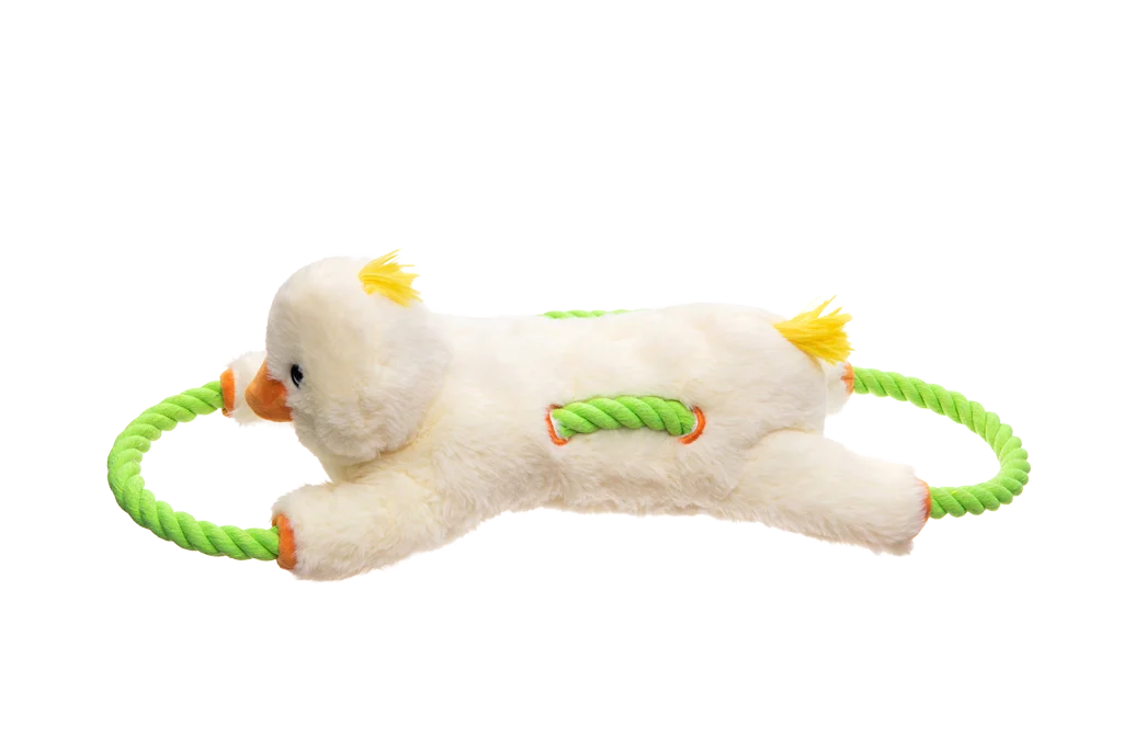 Zerrspielzeug für Hunde mit durchgehendem Seil und großem Quietscher – Growl Haystackerz Quacker die Ente – Bild 3