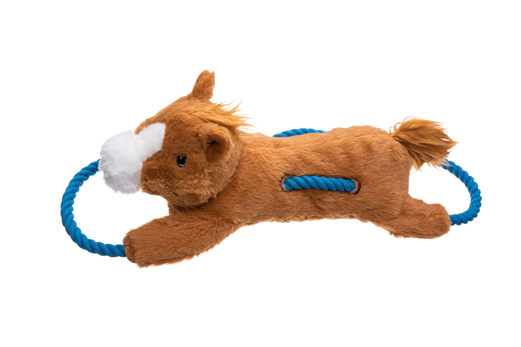 Zerrspielzeug für Hunde mit durchgehendem Seil und großem Quietscher – Growl Haystackerz Hayride, das Pferd – Bild 3