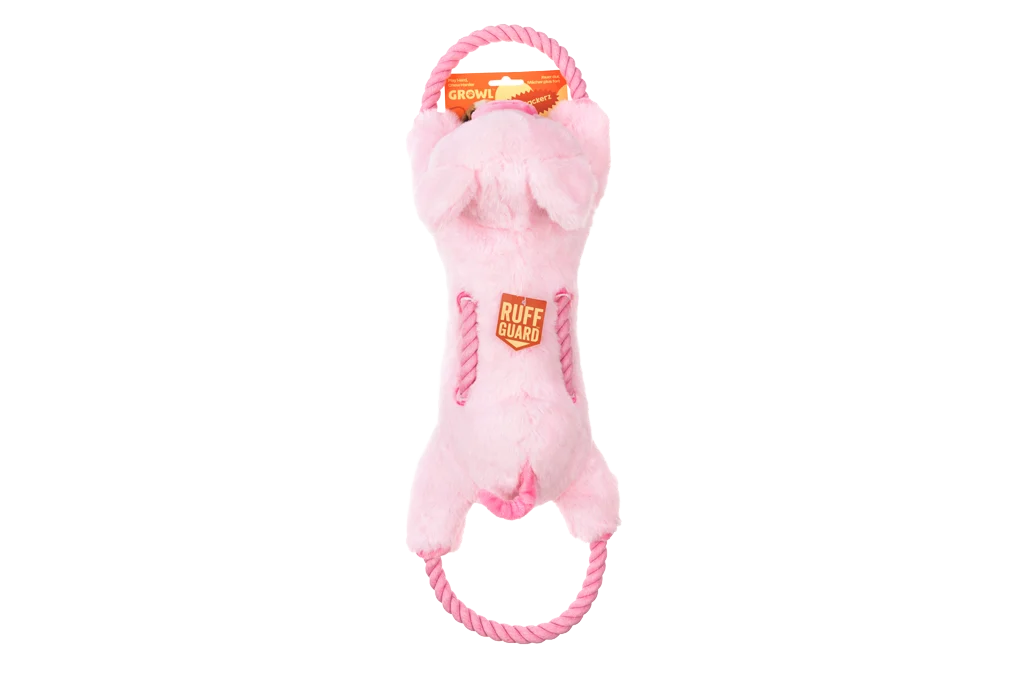 GROWL52038.png Zerrspielzeug für Hunde mit durchgehendem Seil und großem Quietscher – Growl Haystackerz Puddles, das Schwein – Bild 1