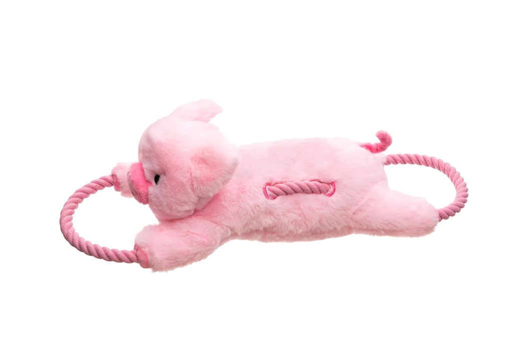 Zerrspielzeug für Hunde mit durchgehendem Seil und großem Quietscher – Growl Haystackerz Puddles, das Schwein – Bild 3
