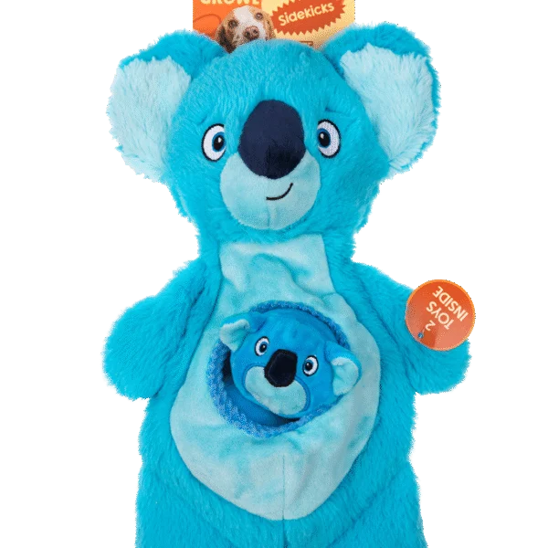 Plüsch Hundekuscheltier mit Quietschern und 2 versteckten Spielzeugen – Growl Sidekicks Koala Joey