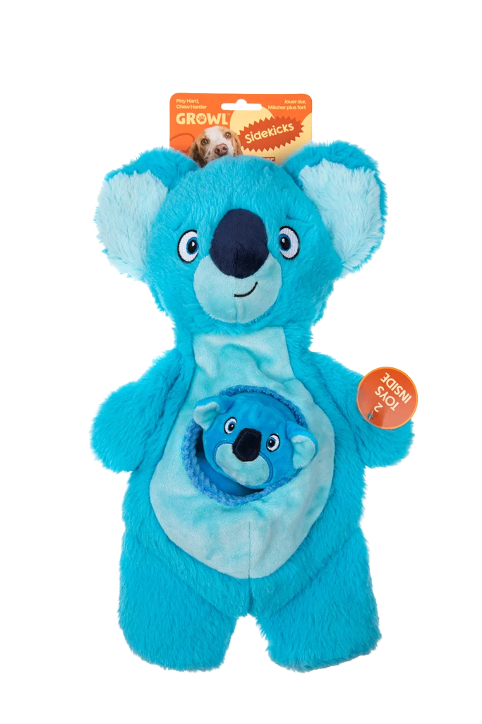GROWL52043.png Plüsch Hundekuscheltier mit Quietschern und 2 versteckten Spielzeugen – Growl Sidekicks Koala Joey – Bild 1