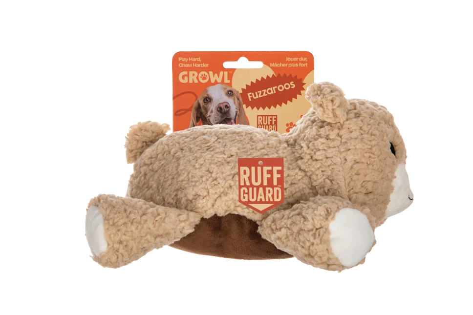 GROWL52045.png Hundekuscheltier aus Sherpa Plüsch mit großem Quietscher – Growl Fuzzaroos Benny der Bär – Bild 1