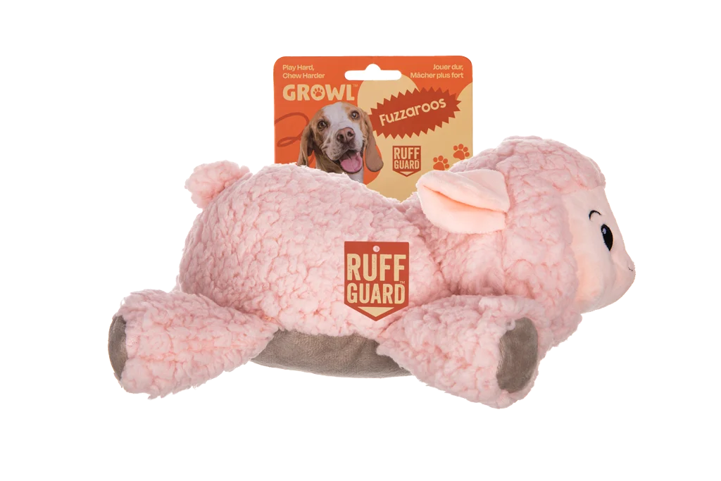 Hundespielzeug aus Sherpa Plüsch mit großem Quietscher – Growl Fuzzaroos Lolly das Lämmchen – Bild 1