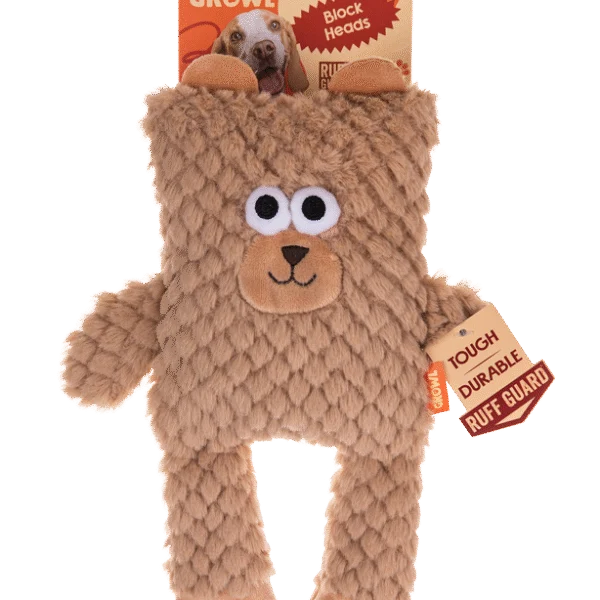 Plüschhundespielzeug in Blockform mit Quietscher – Growl Block Heads Boxy der Bär