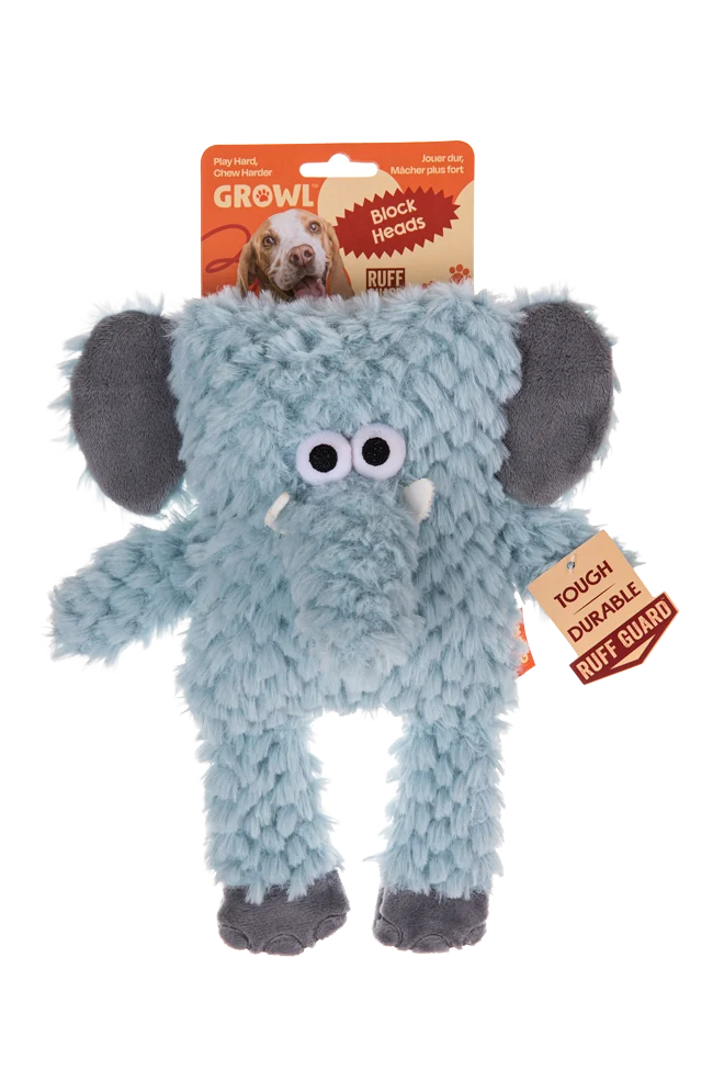 GROWL52067.png Plüschhundespielzeug mit Blockform und Quietscher – Growl Block Heads Trunky der Elefant – Bild 1