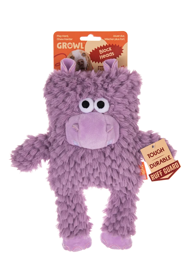 GROWL52068.png Plüsch Hundespielzeug in Blockform mit Quietscher – Growl Block Heads Chompy das Nilpferd – Bild 1