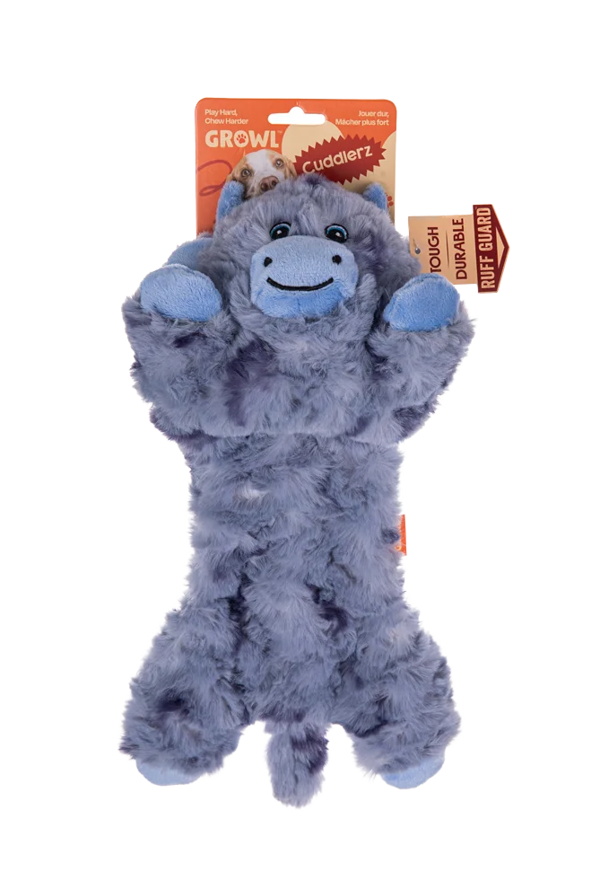 Plüschhundespielzeug mit 5 Quietschern und Knisterpapier – Growl Cuddlerz Chewy die Kuh – Bild 1