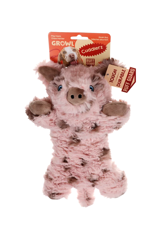 Plüschspielzeug für Hunde mit 5 Quietschern und Knisterfolie – Growl Cuddlerz Snorters das Schwein – Bild 1