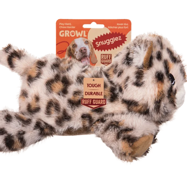Plüsch Hundespielzeug mit verstärkten Nähten – Growl Snugglez Larry der Leopard