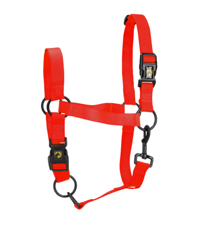 Nylonhalfter mit verstellbarem Nasenriemen und Genickstück, Rot S – Excellent Essential