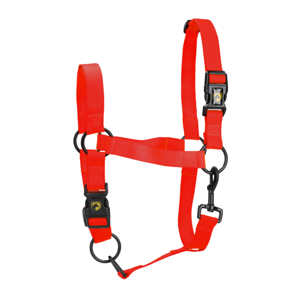 Nylonhalfter mit verstellbarem Nasenriemen und Genickstück, Rot S – Excellent Essential