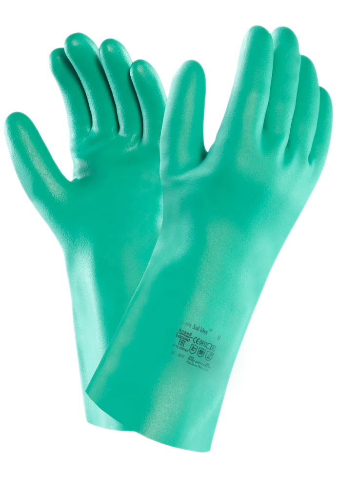 Nitril Arbeitshandschuhe, chemikalienbeständig, Größe 9 L, 33 cm – Sol-Vex – Bild 1