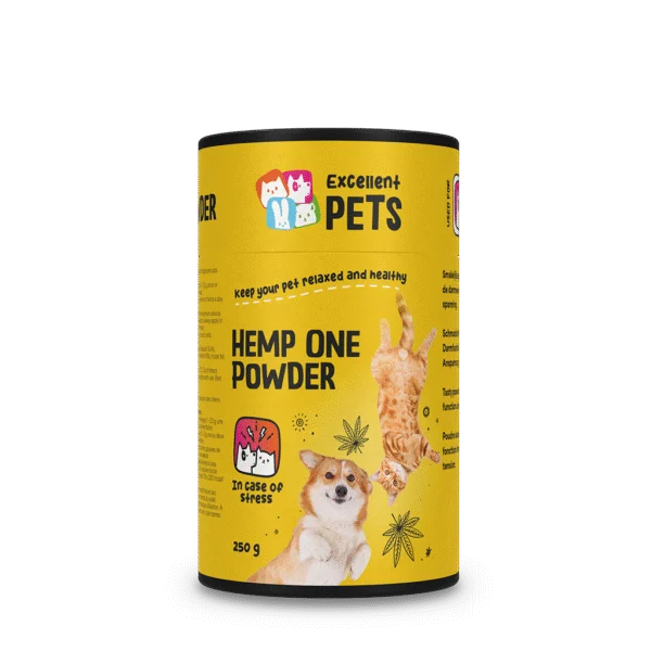 Hanfblütenpulver für Hunde und Katzen mit Johannisbrot, 250 g – Excellent Pets Hemp One Powder