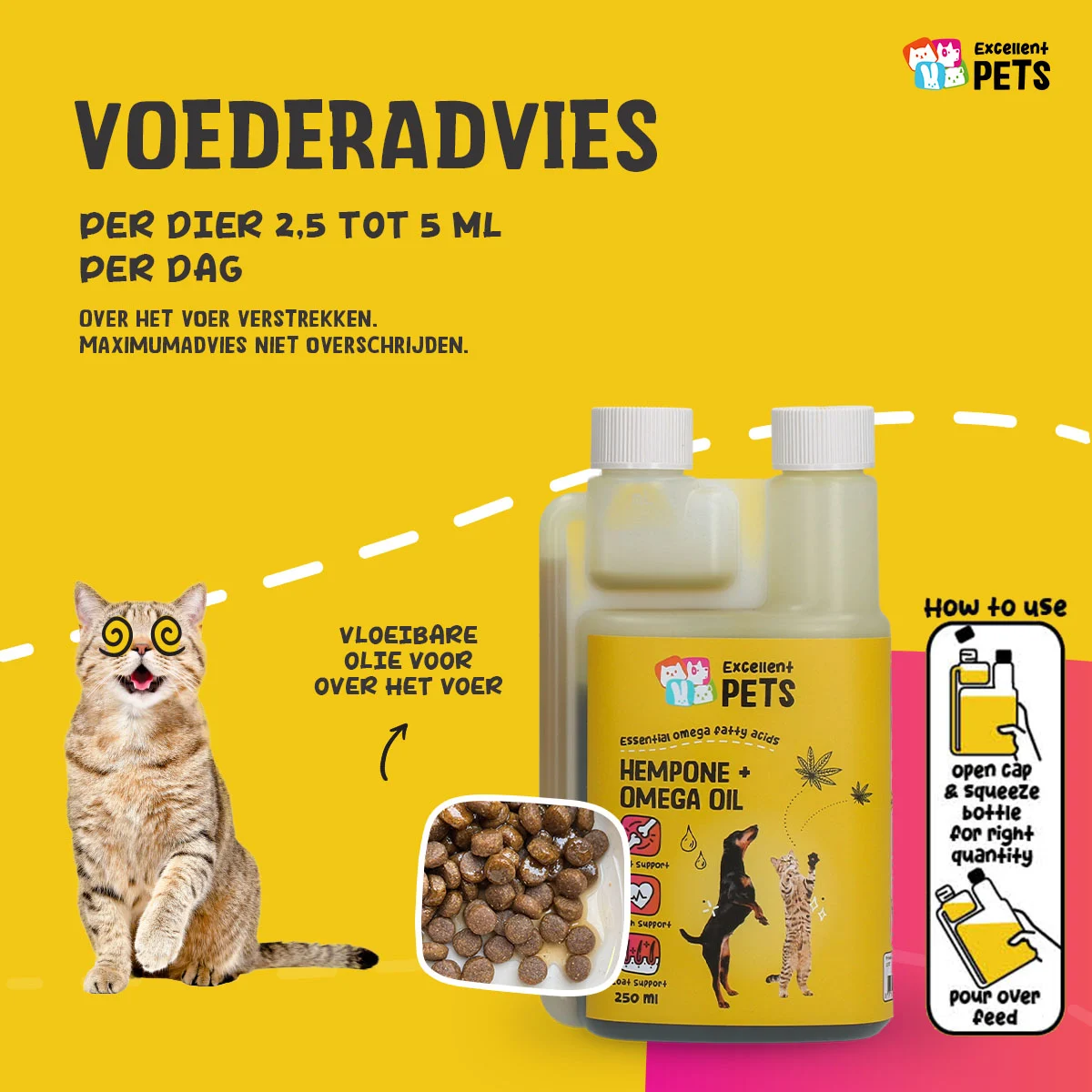 Ölmischung für Hunde und Katzen mit Hanfsamenöl, 250 ml – Excellent Pets HempOne + Omega Oil – Bild 2