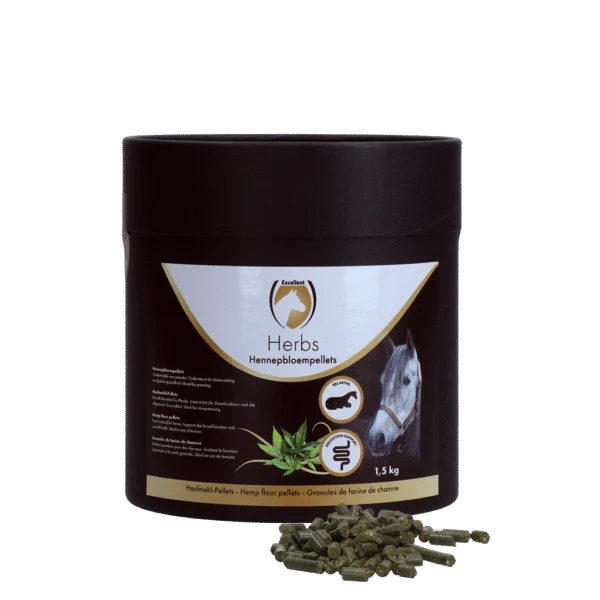 Hanfblütenpellets für Pferde zur Unterstützung der Darmfunktion, 1,5 kg – Excellent Horse Herbs Hanfblütenpellets