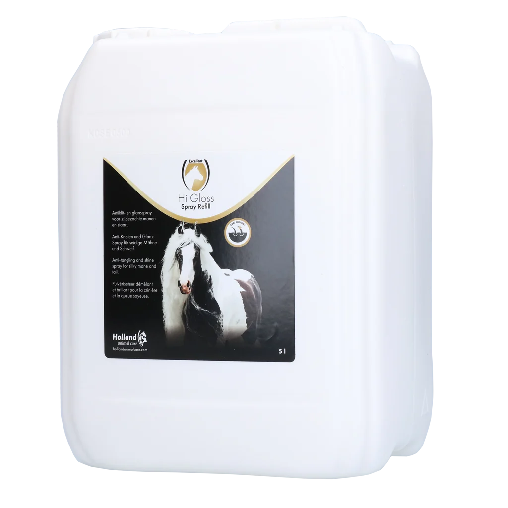 HIGL02550.png Mähnenspray für Mähne und Schweif, entwirrend, 5 l – Excellent Horse Hi Gloss Spray Refill – Bild 1
