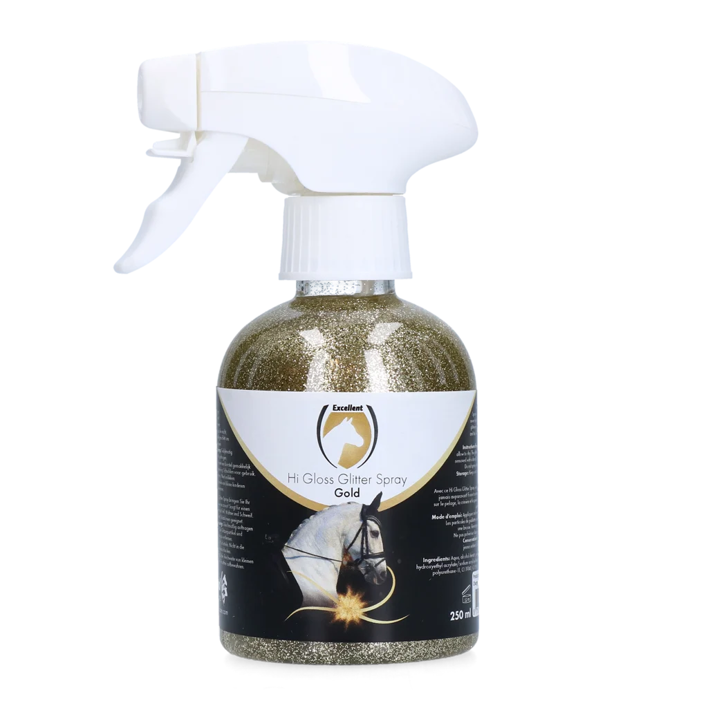 Glitzerspray für Fell, Mähne und Schweif, 250 ml – Excellent Horse Hi Gloss Glitter Spray Gold – Bild 1