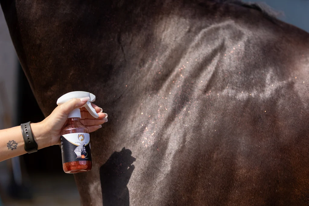 Glitzerspray für Fell, Mähne und Schweif, 250 ml – Excellent Horse Hi Gloss Glitter Spray Orange – Bild 2