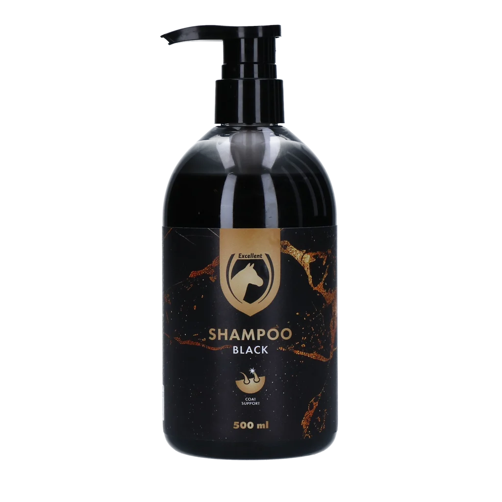 HIGL5100.png Pferdeshampoo für Fellfarbe und Glanz, 500 ml – Excellent Horse Hi Gloss Shampoo Schwarz – Bild 1