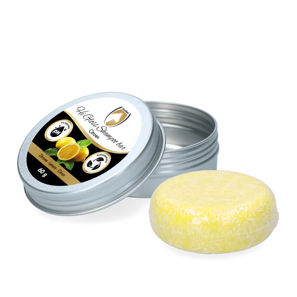 HIGL6054.png Festes Pferdeshampoo mit Conditioner, Zitrone, 60 g – Excellent Horse Hi Gloss Shampoo Bar – Bild 1