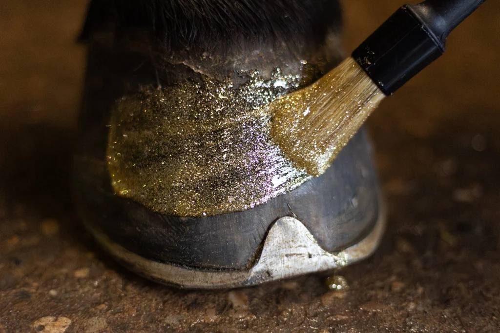 Glitzerhuflack Gold, 150 ml – Excellent Horse Hi Gloss Glitter Hoof Polish – Bild 4