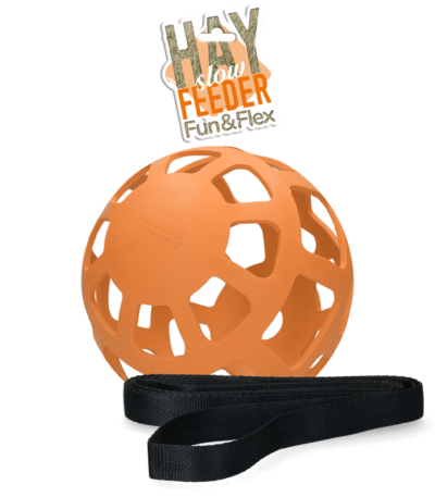 Heuball für Pferde aus Naturkautschuk, Orange, Durchmesser ca. 22 cm – Hay Slow Feeder Fun & Flex