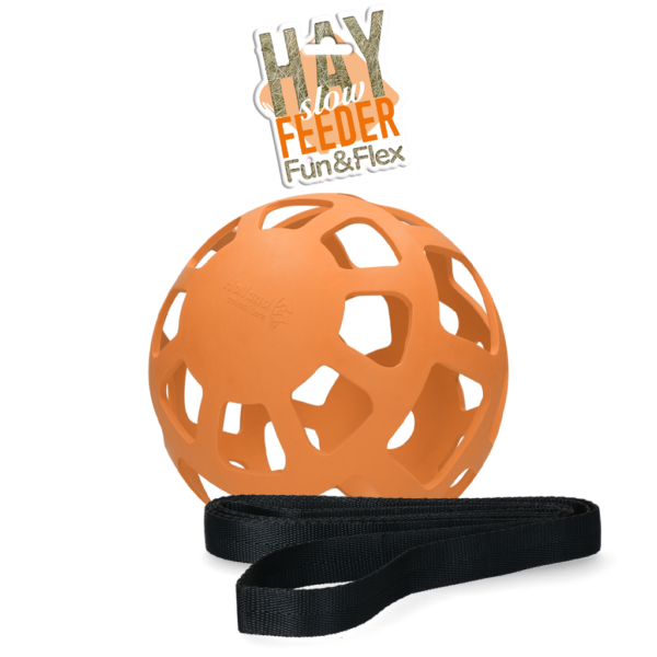 Heuball für Pferde aus Naturkautschuk, Orange, Durchmesser ca. 22 cm – Hay Slow Feeder Fun & Flex