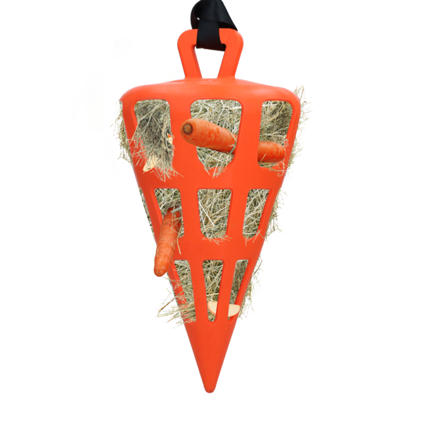 Slowfeeder für Pferde aus Naturkautschuk, Orange – Hay Slow Feeder Fun & Flex Carrot