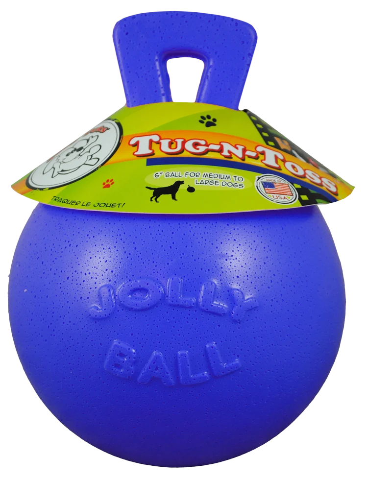JOLL045F.png Schwimmfähiger Hundeball Blau M (15 cm) – Jolly Pets Tug-n-Toss – Bild 1