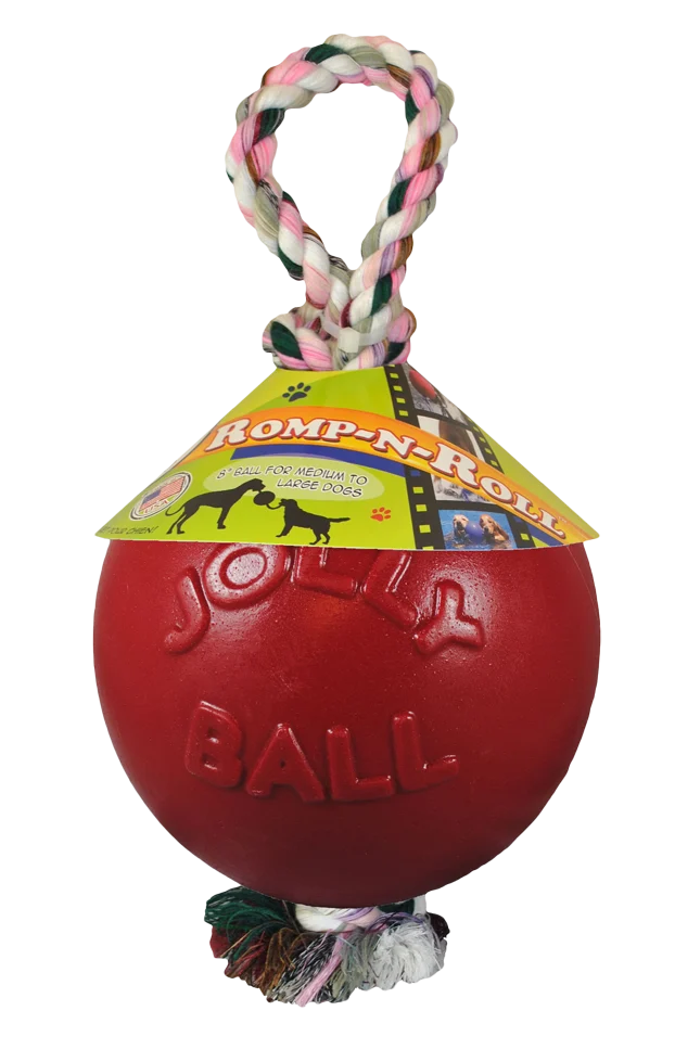 JOLL049A.png Schwimmender Hundeball mit Seil, Rot S (10 cm) – Jolly Pets Romp-n-Roll – Bild 1