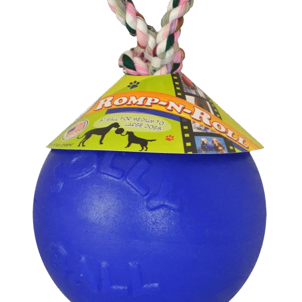 Hundeball mit Seil, schwimmfähig, blau, S (10 cm) – Jolly Pets Romp-n-Roll