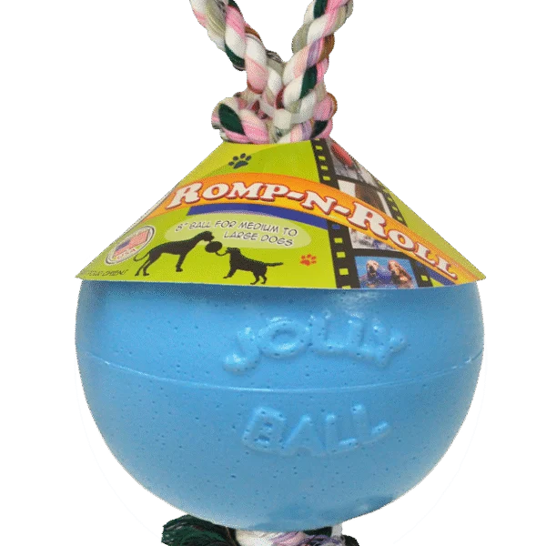 Hundeball mit Seil, schwimmfähig, Blaubeere M (15 cm) – Jolly Pets Romp-n-Roll