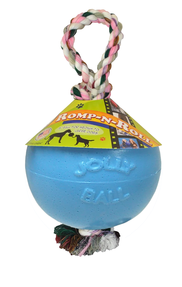 JOLL050B.png Hundeball mit Seil, schwimmfähig, Blaubeere M (15 cm) – Jolly Pets Romp-n-Roll – Bild 1