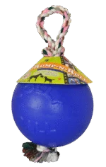 Hundeball mit Seil, schwimmfähig, Blau M (15 cm) – Jolly Pets Romp-n-Roll