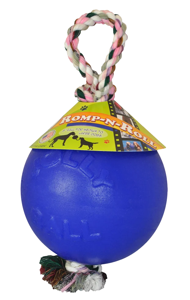 Hundeball mit Seil, schwimmfähig, Blau M (15 cm) – Jolly Pets Romp-n-Roll – Bild 1