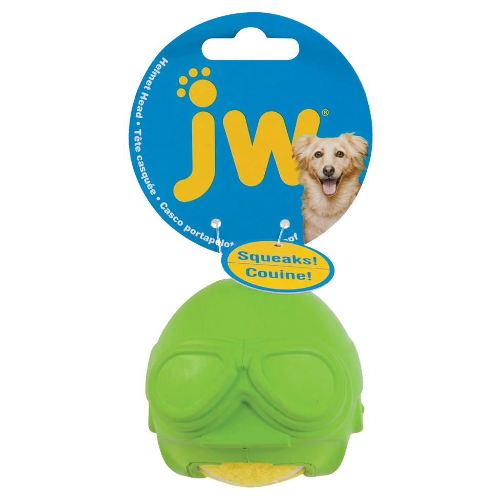 Tennisball für Hunde mit Quietscher und Gummihelm – JW Helmet Heads Aviator – Bild 1
