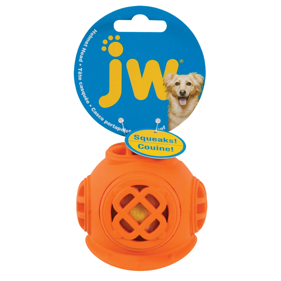 JW031442.png Tennisball für Hunde mit Quietscher und Gummihelm – JW Helmet Heads Diver – Bild 1