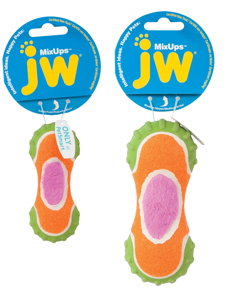 Hundespielzeug aus Plüsch, Gummi und Tennisballgewebe, 14 cm – JW Mixups Ribbed Barbell M – Bild 2