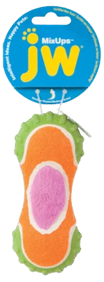 Hundespielzeug aus Plüsch, Gummi und Tennisballgewebe, 14 cm – JW Mixups Ribbed Barbell M