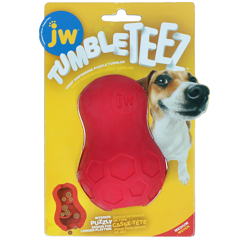 Traktatiespeeltje voor Honden van Rubber – JW Tumble Teez Gummispielzeug für Hunde mit Leckerli – JW Tumble Teez