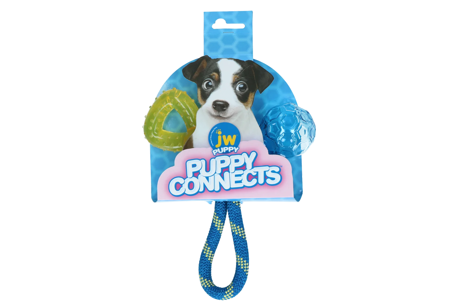 JW53002.png Welpen Spielzeug mit Seil, Beißring und Ball, 21 x 20 x 6 cm – JW Puppy Connects – Bild 1