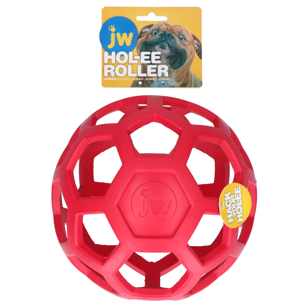 JWHO007R.png Hundeball aus Naturkautschuk für Leckerlis, 19 cm, Rot – JW Hol-ee Roller – Bild 1