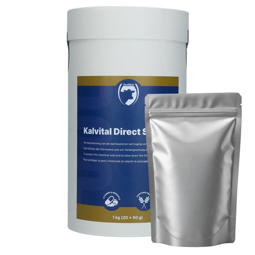 KALV1000.png Ergänzungsfuttermittel für Kälber mit Ballaststoffen und Elektrolyten, 20 x 50 g – Excellent Kalvital Direct Stop – Bild 1