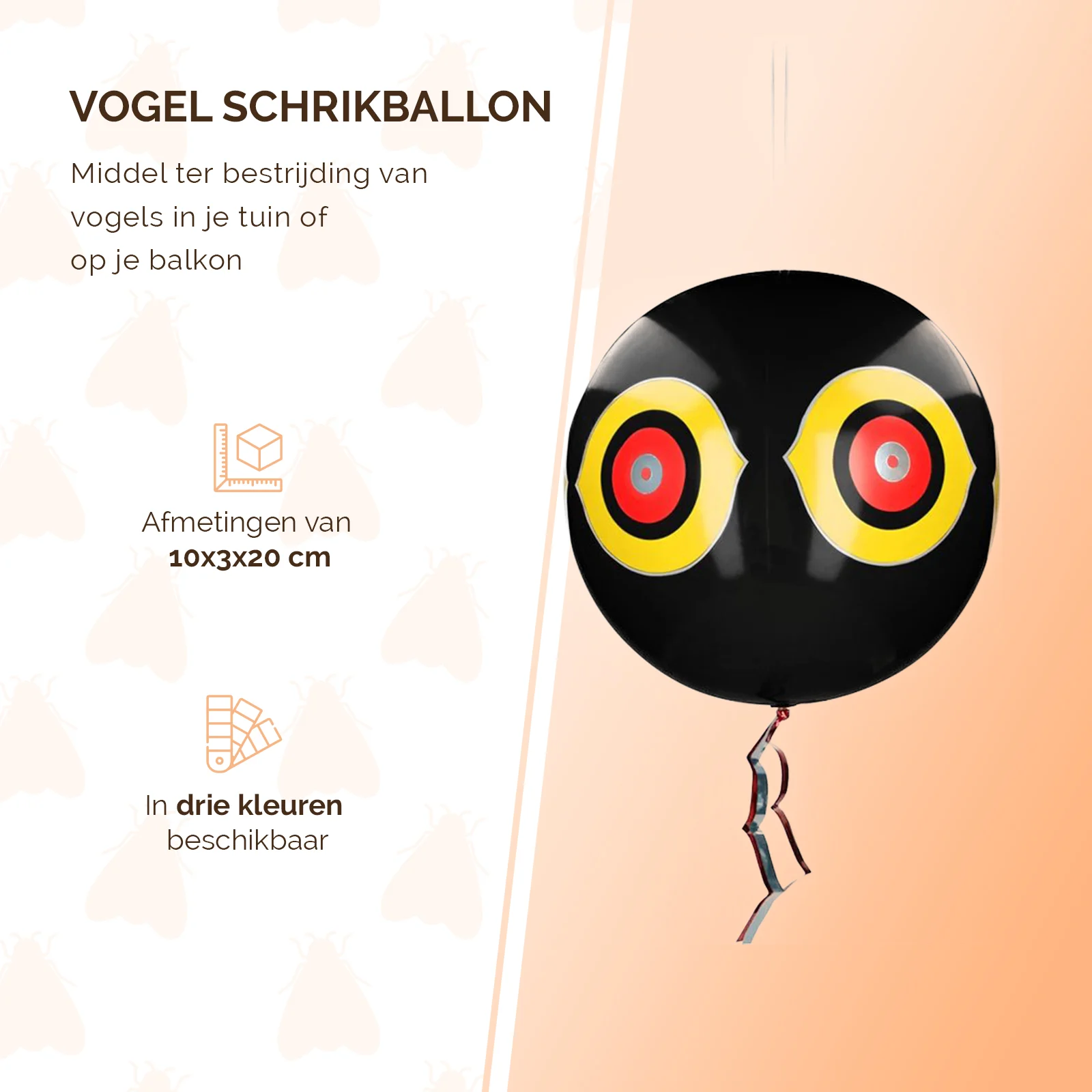 Schreckballon für Vögel mit Aufhängeschnur, Schwarz, Ø 40 cm – Knock Pest – Bild 3